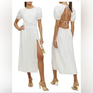 Reformation Anneliese Midi Dress Revealing Leg Slit in White Linen size 2 NWT